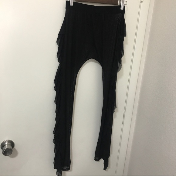 Kandyshop black sheer mesh swim cover up ruffle side leggings - Picture 3 of 10